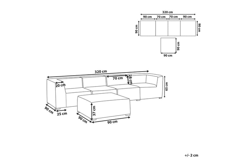 Soffa med fotpall Arezzo Beige/svart - Beige/svart - Utemöbler - Utesoffor & bänkar - Loungesoffa