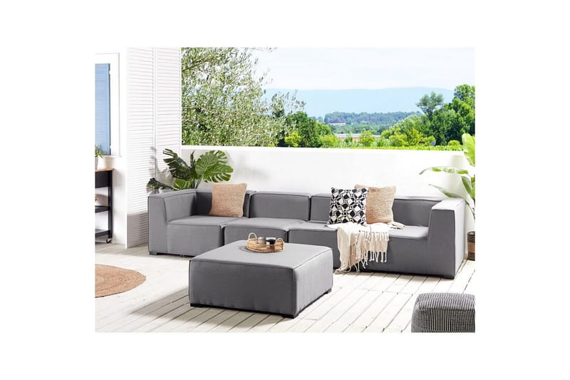 Soffa med fotpall Arezzo Grå/svart - Grå/svart - Utemöbler - Utesoffor & bänkar - Loungesoffa