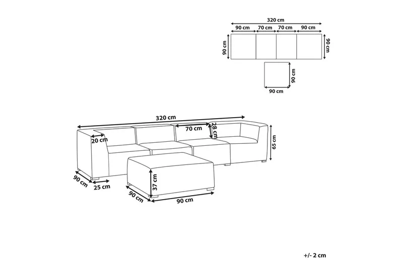 Soffa med fotpall Arezzo Ljusgrå/svart - Ljusgrå/svart - Utemöbler - Utesoffor & bänkar - Loungesoffa