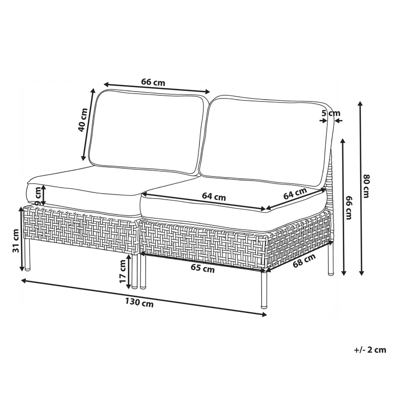 Soffa utomhus 2-Sits Omegana Utan Armstöd Konstrotting - Beige/Svart - Utemöbler - Utesoffor & bänkar - Loungesoffa