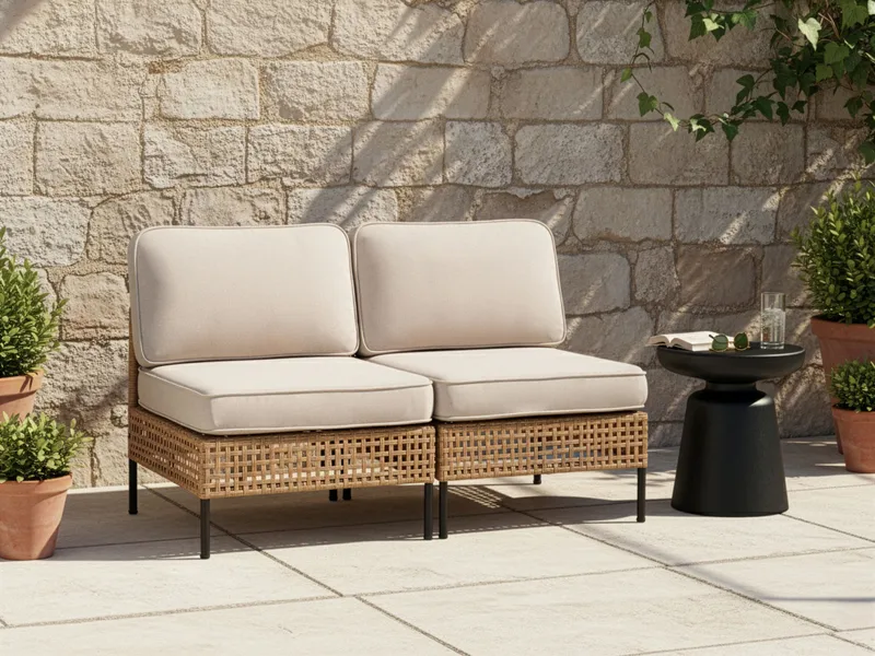 Soffa utomhus 2-Sits Omegana Utan Armstöd Konstrotting - Beige/Svart - Utemöbler - Utesoffor & bänkar - Loungesoffa