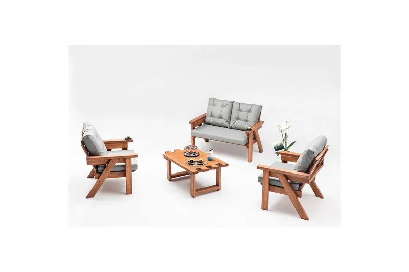 Trädgård 1-sitssoffa Zaron Grå / Valnöt - Rödfärgat trä/Grå - Utemöbler - Utestolar & fåtöljer - Utefåtöljer & loungefåtöljer