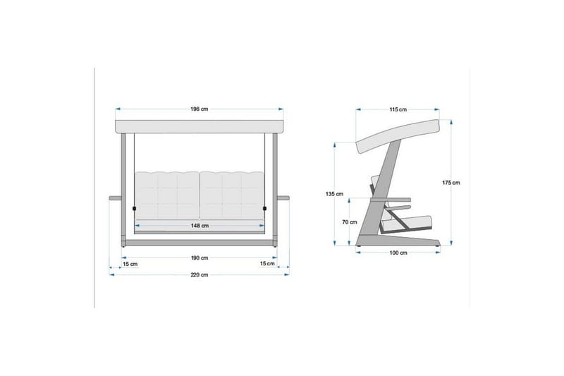 Trädgårds Trippel Gungstol Viva Antracit - Antracit, 220 x 100 x 175 cm - Utemöbler - Utesoffor & bänkar - Hängsoffor