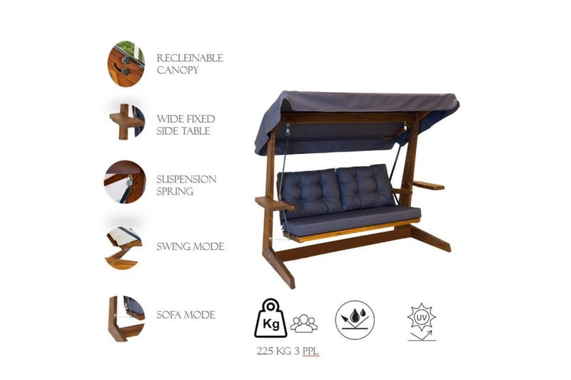 Trädgårds Trippel Gungstol Viva Antracit - Antracit, 220 x 100 x 175 cm - Utemöbler - Utesoffor & bänkar - Hängsoffor