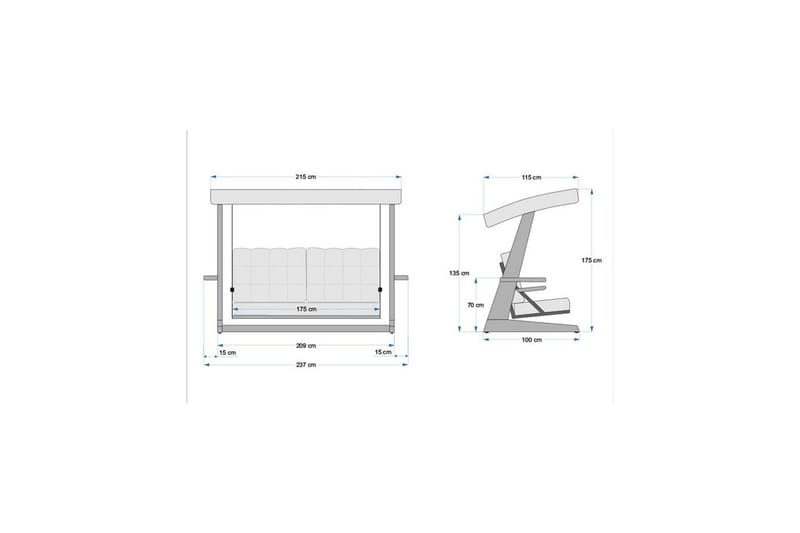 Trädgårds Trippel Gungstol Viva Antracit - Antracit, 237 x 100 x 175 cm - Utemöbler - Utesoffor & bänkar - Hängsoffor