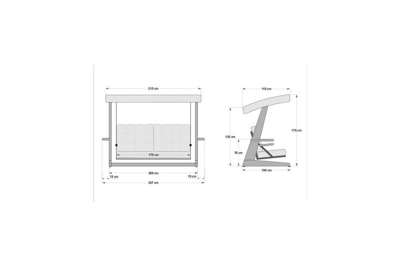 Trädgårds Trippel Gungstol Viva Antracit - Antracit, 237 x 100 x 175 cm - Utemöbler - Utesoffor & bänkar - Hängsoffor