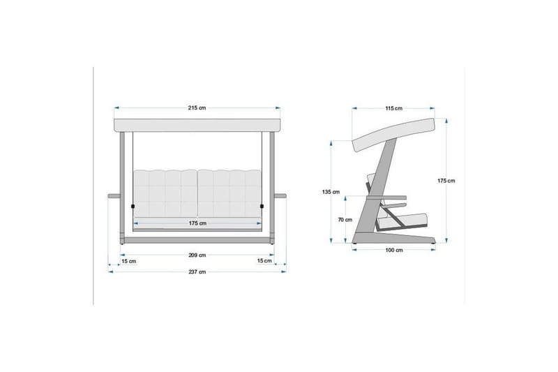 Trädgårds Trippel Gungstol Viva Antracit - Antracit, 237 x 100 x 175 cm - Utemöbler - Utesoffor & bänkar - Hängsoffor