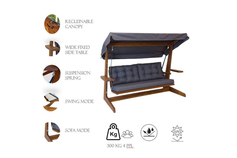 Trädgårds Trippel Gungstol Viva Beige - Beige, 237 x 100 x 175 cm - Utemöbler - Utesoffor & bänkar - Hängsoffor