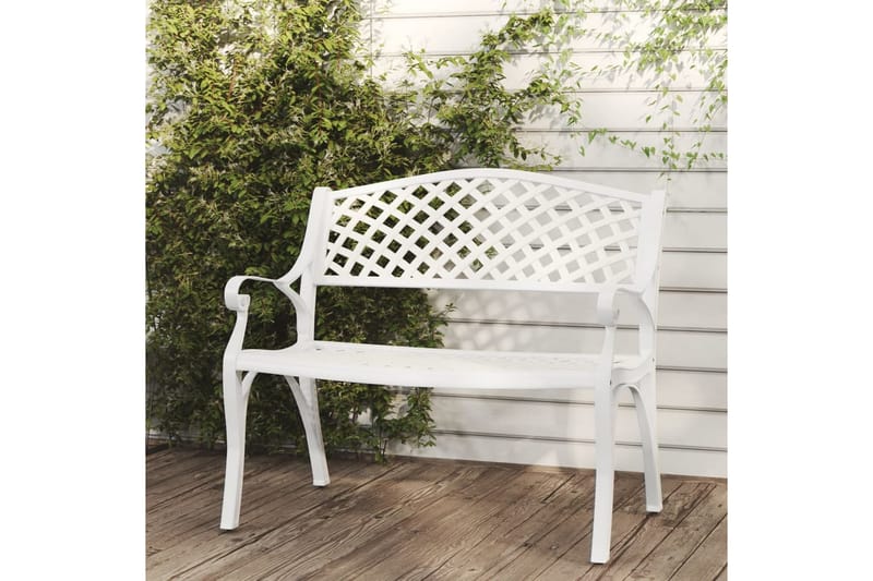 Trädgårdsbänk 102 cm gjuten aluminium vit - Vit - Utemöbler - Utesoffor & bänkar - Trädgårdssoffa