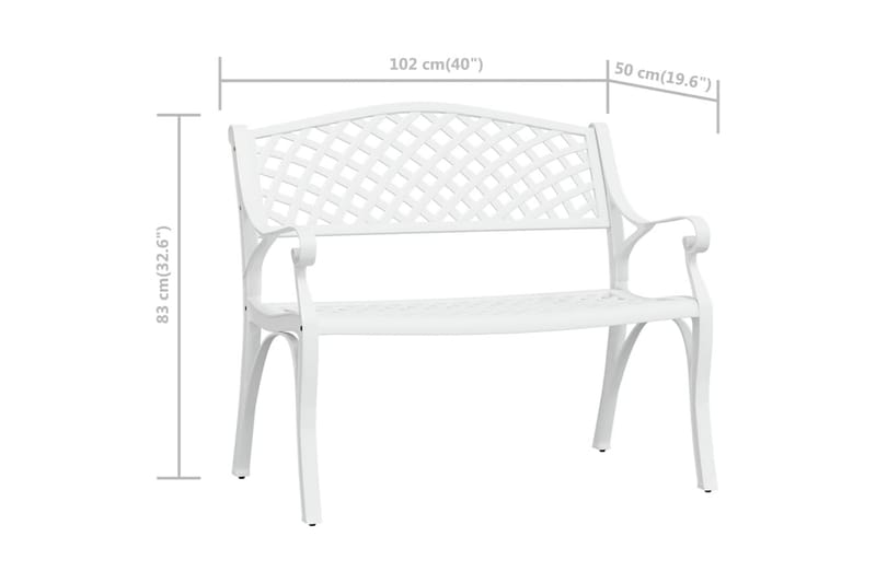 Trädgårdsbänk 102 cm gjuten aluminium vit - Vit - Utemöbler - Utesoffor & bänkar - Trädgårdssoffa