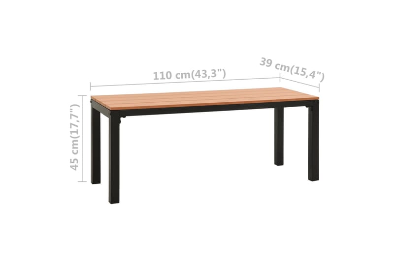 Trädgårdsbänk 110 cm stål och WPC brun och svart - Brun - Utemöbler - Utesoffor & bänkar - Trädgårdssoffa