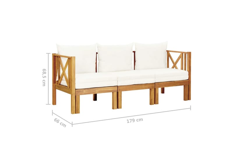 Trädgårdsbänk 3-sits med dynor 179 cm massivt akaciaträ - Kräm - Utemöbler - Utesoffor & bänkar - Trädgårdssoffa