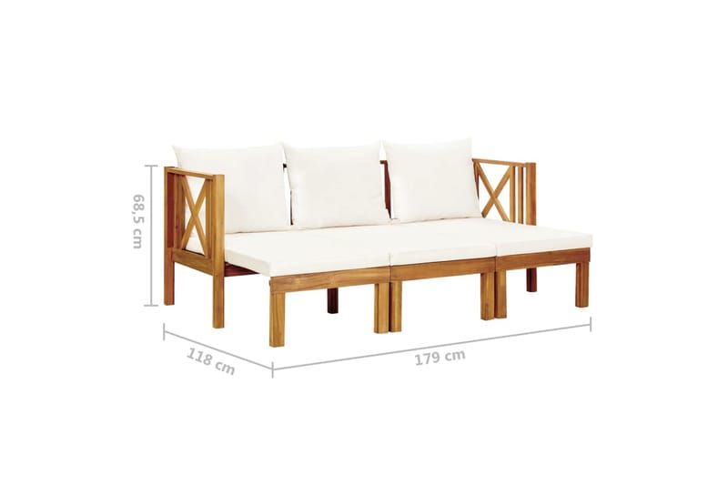 Trädgårdsbänk 3-sits med dynor 179 cm massivt akaciaträ - Kräm - Utemöbler - Utesoffor & bänkar - Trädgårdssoffa