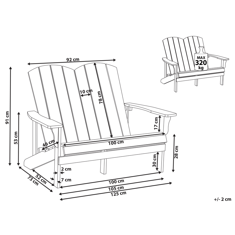 Trädgårdsbänk Adirondack 125 cm - Grå - Utemöbler - Utesoffor & bänkar - Trädgårdssoffa