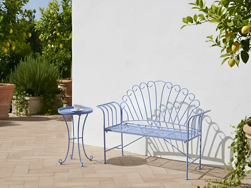 Trädgårdsbänk Cavinia 125 cm Järn - Blå - Utemöbler - Utesoffor & bänkar - Trädgårdssoffa