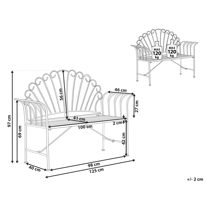 Trädgårdsbänk Cavinia 125 cm Järn - Röd - Utemöbler - Utesoffor & bänkar - Trädgårdssoffa