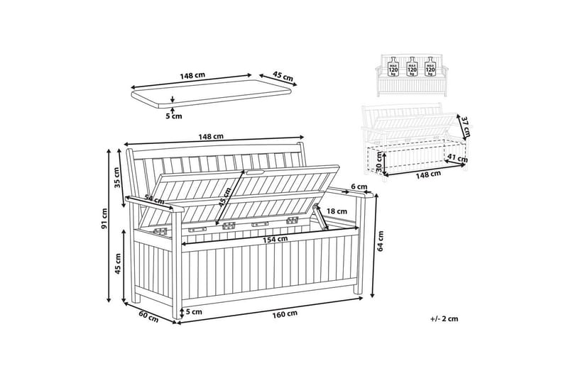 Trädgårdsbänk med dyna Sovana Ljus trä/röd, 160 cm - Ljus trä/röd, 160 cm - Utemöbler - Utesoffor & bänkar - Trädgårdssoffa