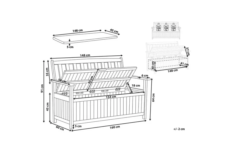 Trädgårdsbänk med dyna Sovana Ljus trä/röd, 160 cm - Ljus trä/röd, 160 cm - Utemöbler - Utesoffor & bänkar - Trädgårdssoffa