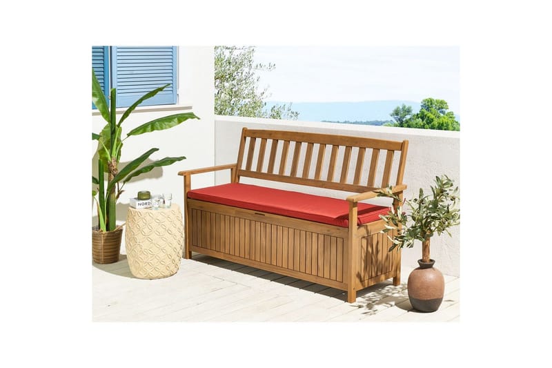 Trädgårdsbänk med dyna Sovana Ljus trä/röd, 160 cm - Ljus trä/röd, 160 cm - Utemöbler - Utesoffor & bänkar - Trädgårdssoffa