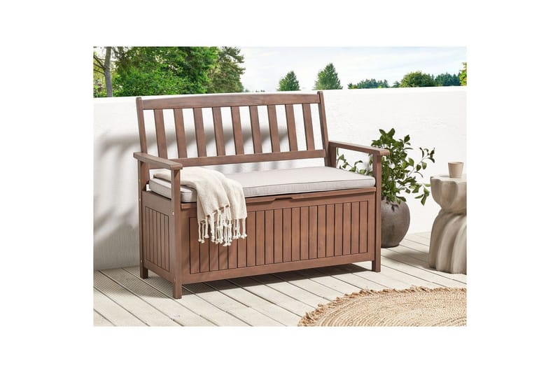 Trädgårdsbänk med dyna Sovana Mörkt trä/grått, 120 cm - Mörkt trä/grått, 120 cm - Utemöbler - Utesoffor & bänkar - Trädgårdssoffa