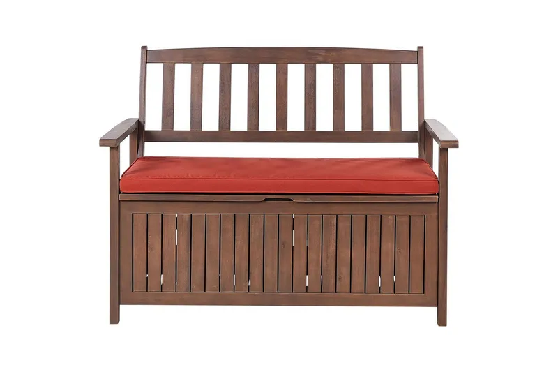 Trädgårdsbänk med dyna Sovana Mörkt trä/rött, 120 cm, Mörkt trä/rött, 120 cm