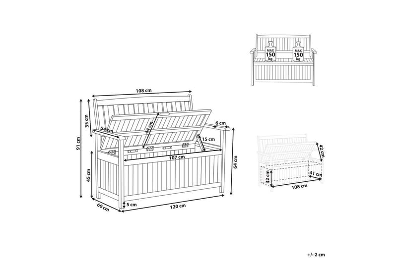 Trädgårdsbänk med dyna Sovana Rödbrun/rött, 120 cm - Rödbrun/rött, 120 cm - Utemöbler - Utesoffor & bänkar - Trädgårdssoffa