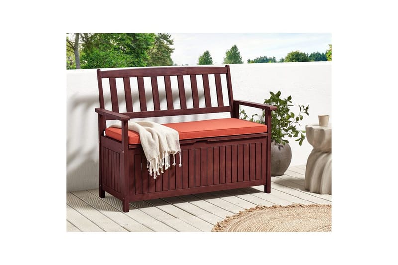Trädgårdsbänk med dyna Sovana Rödbrun/rött, 120 cm - Rödbrun/rött, 120 cm - Utemöbler - Utesoffor & bänkar - Trädgårdssoffa