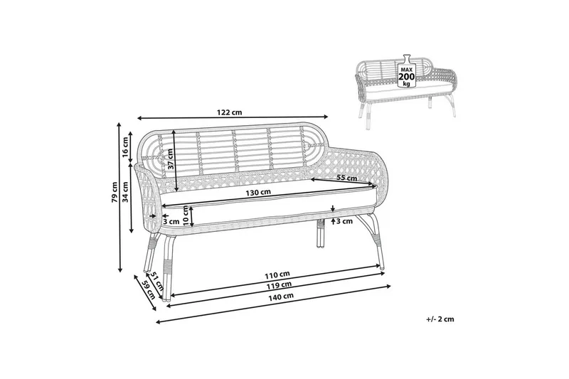 Trädgårdsbänk med dyna Pratello - Utemöbler - Utesoffor & bänkar - Trädgårdssoffa