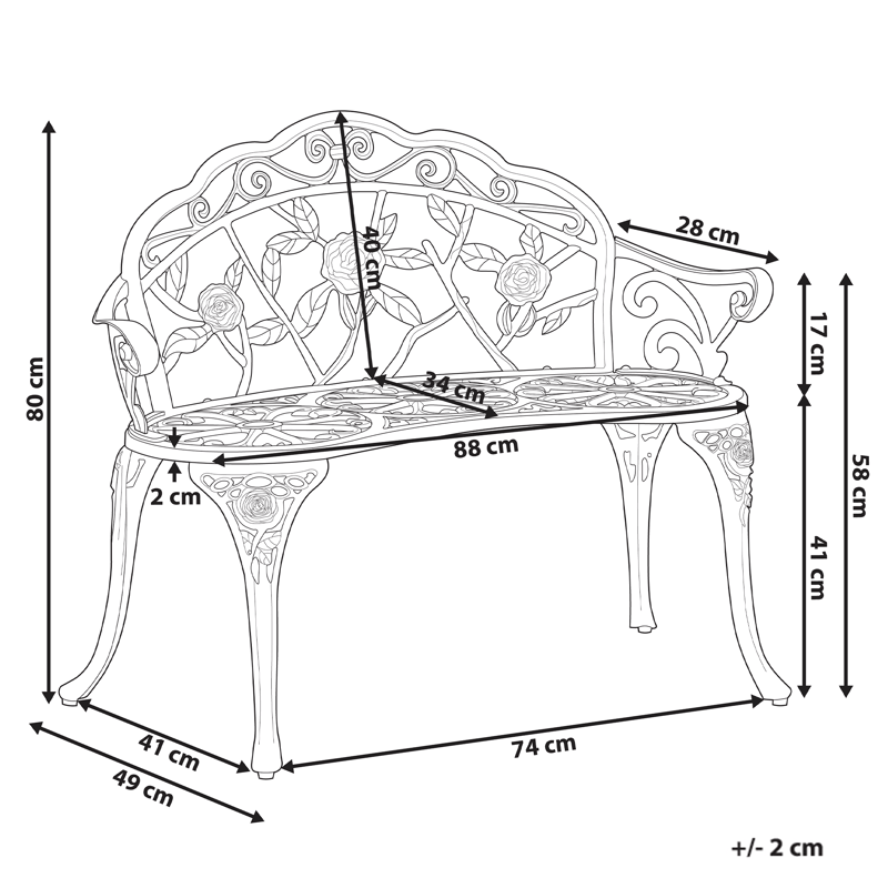 Trädgårdsbänk Piura 88 cm Aluminum - Vit - Utemöbler - Utesoffor & bänkar - Trädgårdssoffa