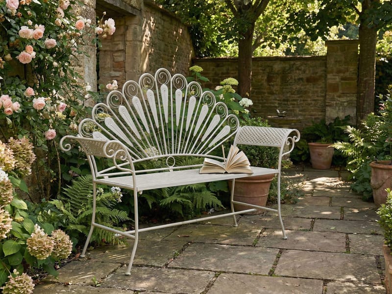 Trädgårdsbänk Pavia 146 cm Järn - Vit - Utemöbler - Utesoffor & bänkar - Trädgårdssoffa