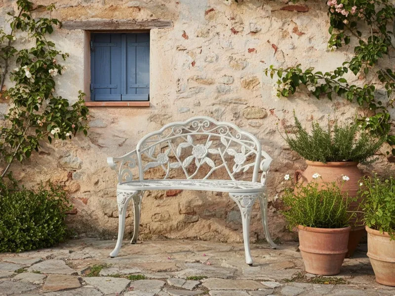 Trädgårdsbänk Piura 88 cm Aluminum - Vit - Utemöbler - Utesoffor & bänkar - Trädgårdssoffa