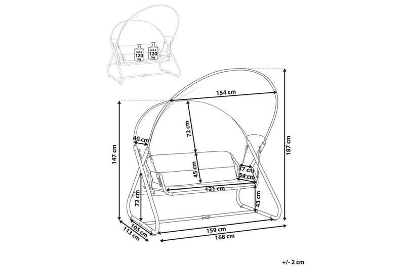 Trädgårdsgunga Solagna - Ljusgrå, 168x113x187 cm - Utemöbler - Utesoffor & bänkar - Hängsoffor