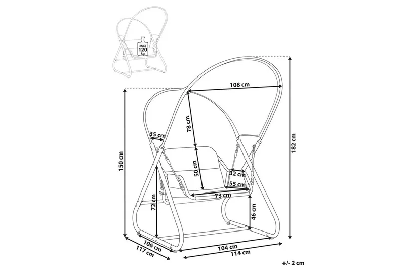 Trädgårdsgunga Solagna - Mörkgrå, 114x117x182 cm - Utemöbler - Utesoffor & bänkar - Hängsoffor