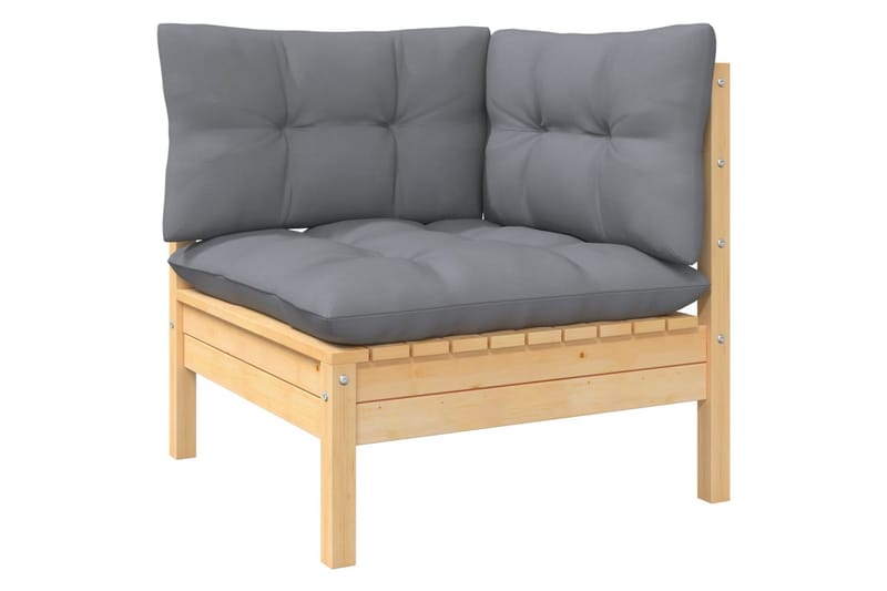Trädgårdssoffa 11-sits med grå dynor massiv furu - Grå - Utemöbler - Utesoffor & bänkar - Loungesoffa