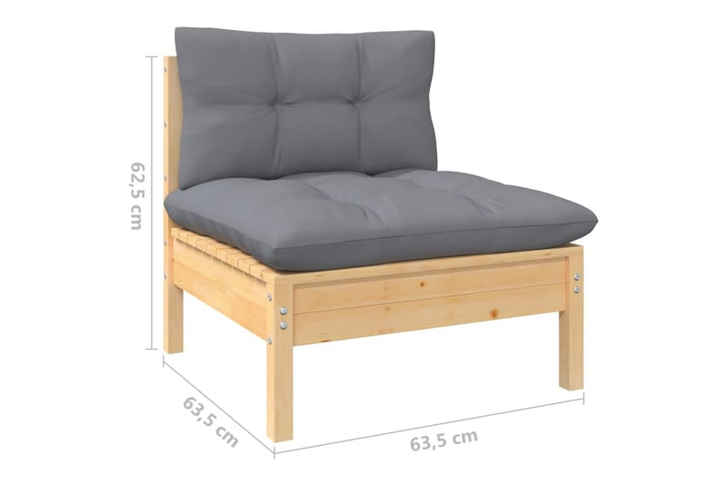 Trädgårdssoffa 11-sits med grå dynor massiv furu - Grå - Utemöbler - Utesoffor & bänkar - Loungesoffa