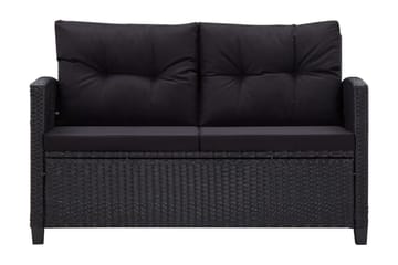 Trädgårdssoffa 2-sits med dynor svart 124 cm konstrotting