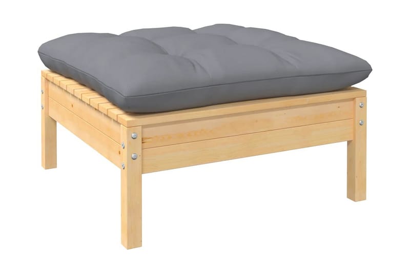 Trädgårdssoffa 5-sits med grå dynor massiv furu - Grå - Utemöbler - Utesoffor & bänkar - Loungesoffa