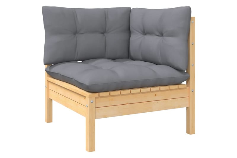 Trädgårdssoffa 7-sits med grå dynor massiv furu - Grå - Utemöbler - Utesoffor & bänkar - Loungesoffa