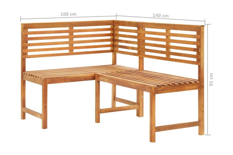 HörnBänk Utomhus 140 cm massivt akaciaträ - Brun - Utemöbler - Utesoffor & bänkar - Trädgårdssoffa