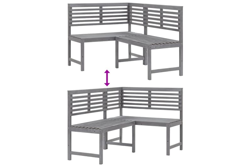 HörnBänk Utomhus grå 140 cm massivt akaciaträ - Grå - Utemöbler - Utesoffor & bänkar - Trädgårdssoffa