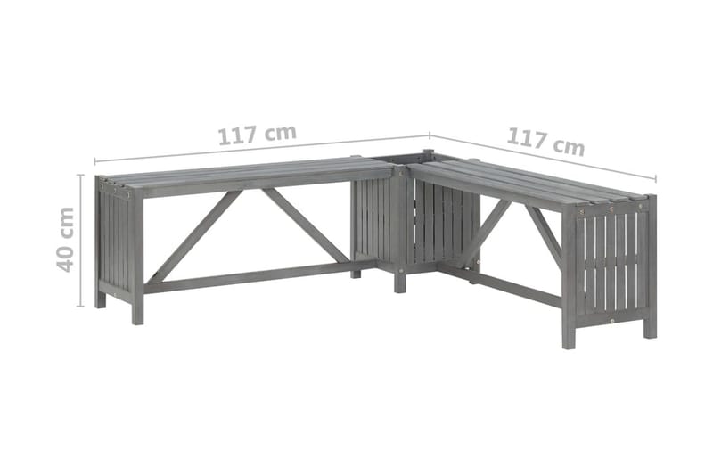 HörnBänk Utomhus med odlingslåda 117 cm massivt akaciaträ grå - Grå - Utemöbler - Utesoffor & bänkar - Trädgårdssoffa
