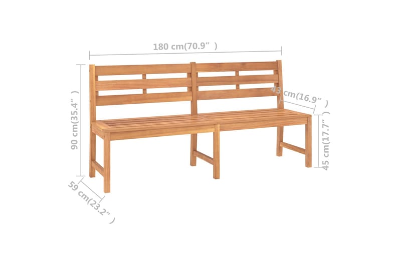 Trädgårdsbänk 180 cm massiv teak - Brun - Trädgårdssoffa