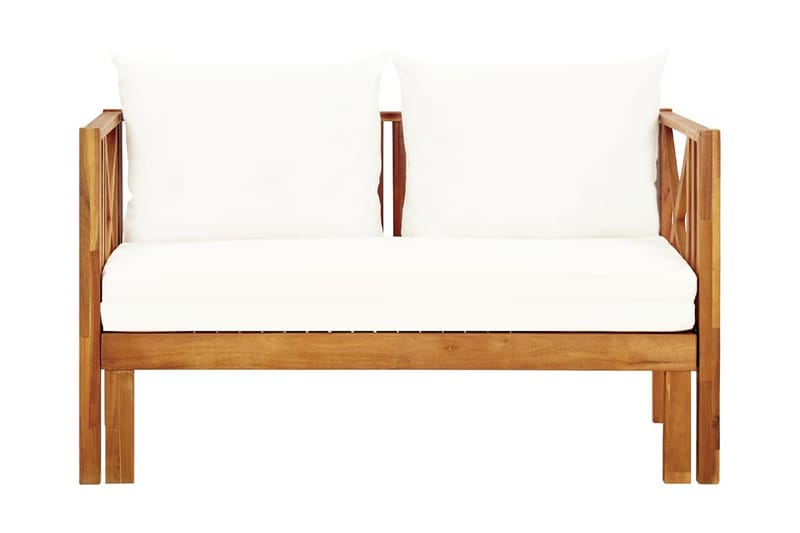 Trädgårdsbänk 2-sits med dynor 122 cm massivt akaciaträ - Kräm - Utemöbler - Utesoffor & bänkar - Trädgårdssoffa