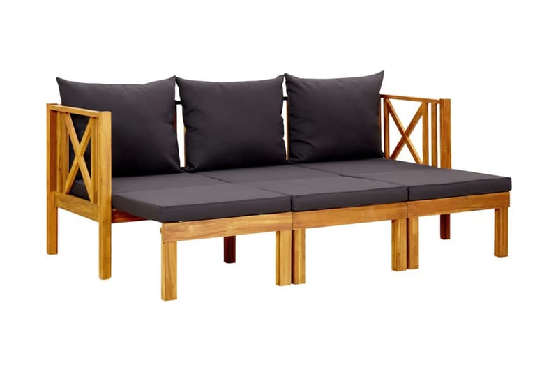 Trädgårdsbänk 3-sits med dynor 179 cm massivt akaciaträ - Grå - Utemöbler - Utesoffor & bänkar - Trädgårdssoffa