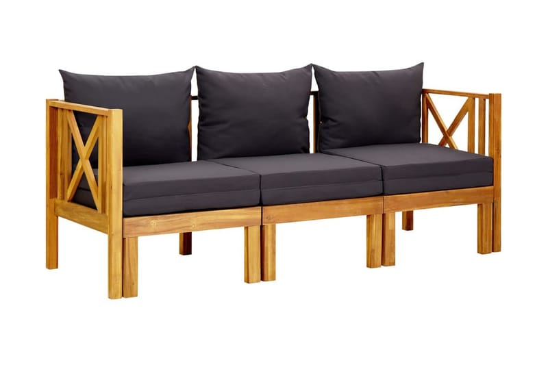 Trädgårdsbänk 3-sits med dynor 179 cm massivt akaciaträ - Grå - Utemöbler - Utesoffor & bänkar - Trädgårdssoffa