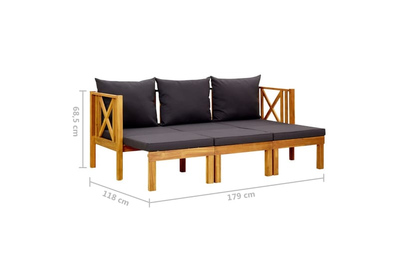 Trädgårdsbänk 3-sits med dynor 179 cm massivt akaciaträ - Grå - Utemöbler - Utesoffor & bänkar - Trädgårdssoffa