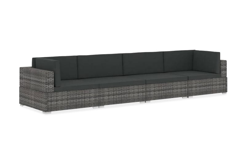 Trädgårdssoffset med dynor 4 delar konstrotting grå - Balkongsoffor - Loungemöbler - Loungesoffa