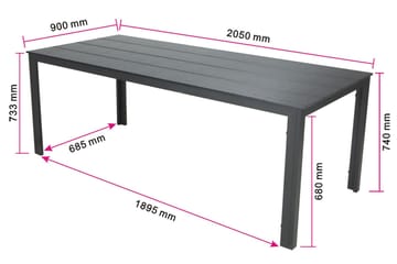 Tunis Stort Rektangulärt Matbord utomhus 205x90 cm i metall och plast - Svart - Utemöbler - Trädgårdsbord & Utebord - Matbord ute