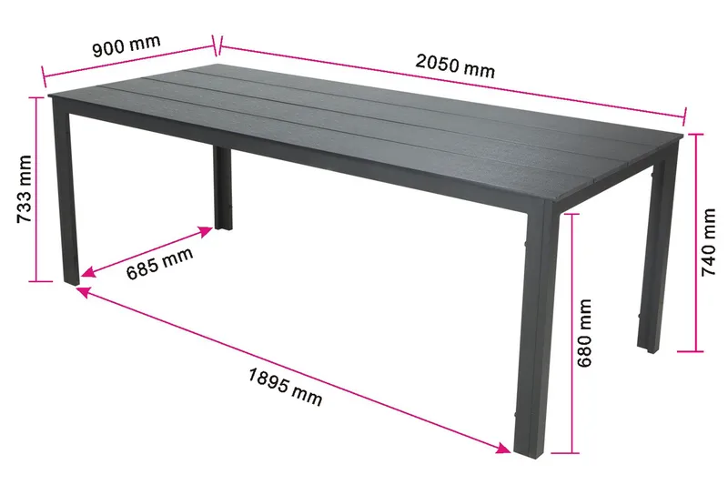 Tunis Stort Rektangulärt Matbord utomhus 205x90 cm i metall och plast - Svart - Utemöbler - Trädgårdsbord & Utebord - Matbord ute
