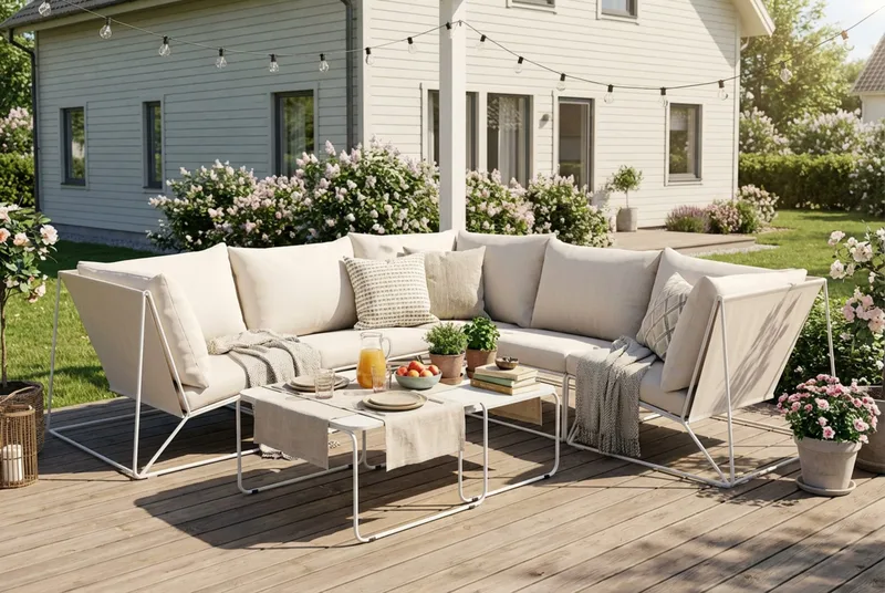 Usteryd utomhus hörnsoffa 5-sits vändbar - Beige/Beige - Utemöbler - Utegrupp - Loungegrupp